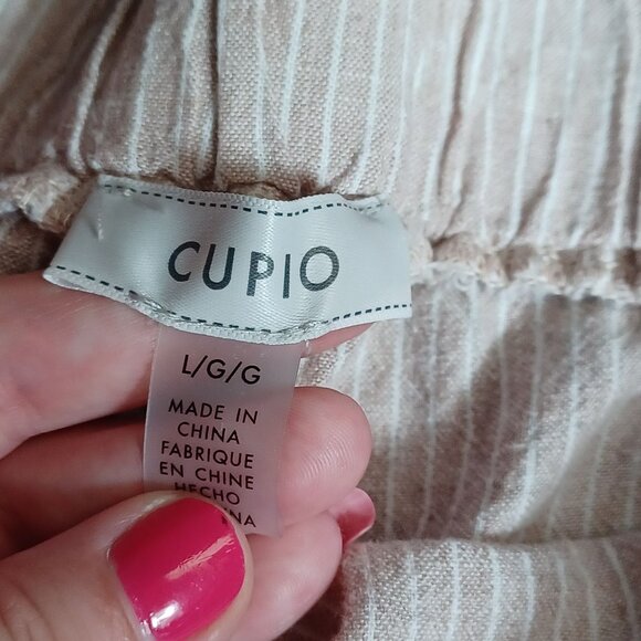 Cupio Wide Leg Pants Womens Large Linen Blend Pink Striped Lagenlook Baggy - Picture 6 of 11